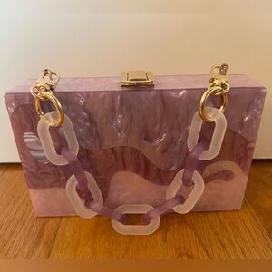 Pink and Purplee Acrylic Clutch Purse with pink and gold straps